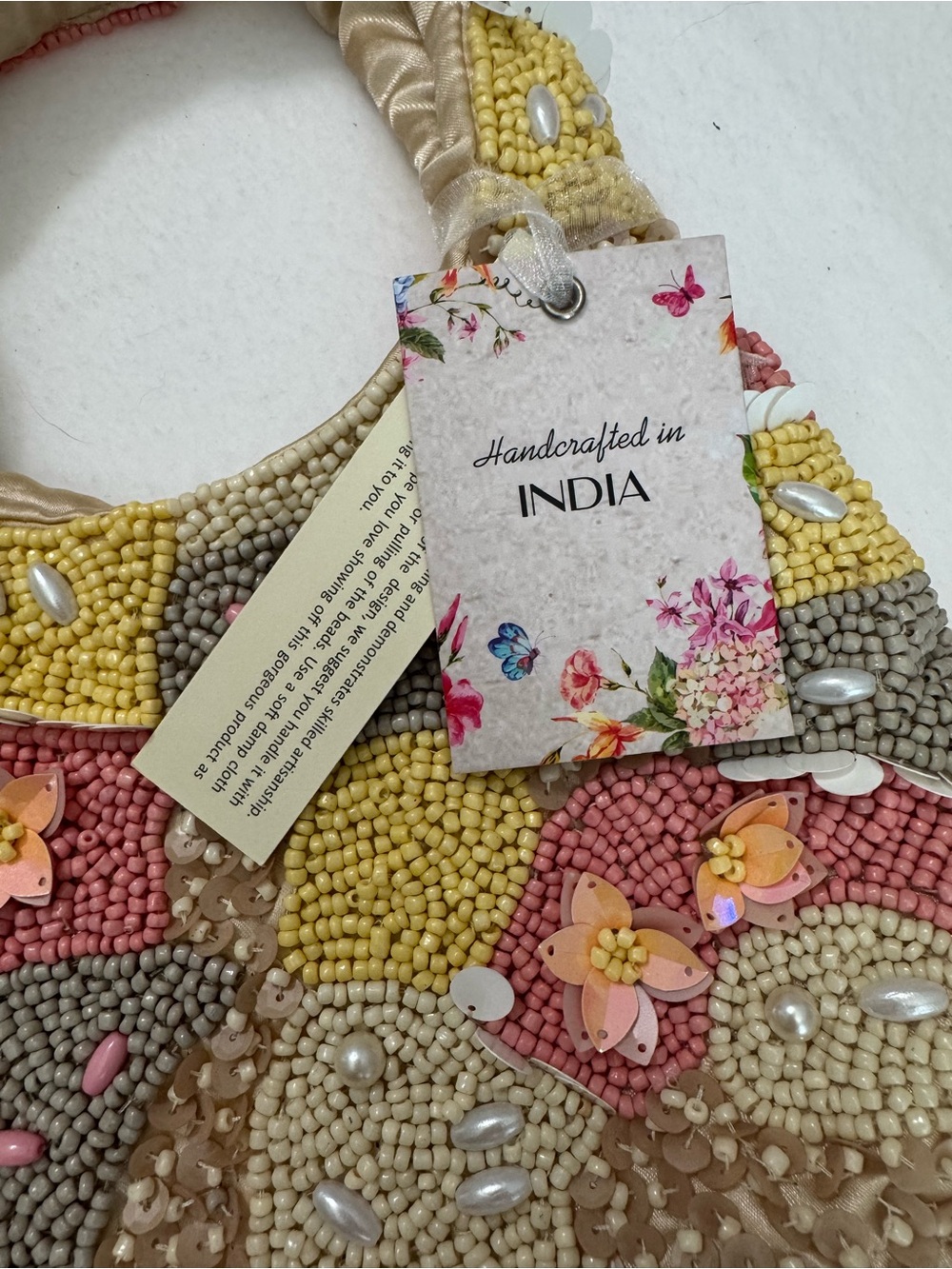 NWT Handcrafted in India Pastel Beaded Floral Hobo Bag Viral TikTok boho - Picture 2 of 7
